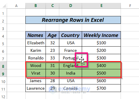 Reorder Rows How to Rearrange Rows in Excel (4 Ways) - ExcelDemy