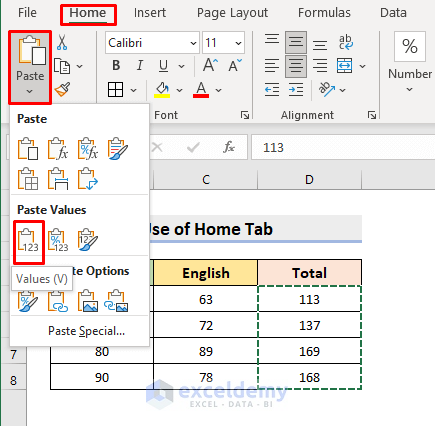 Delete Automatic Formula in Excel with Home Tab