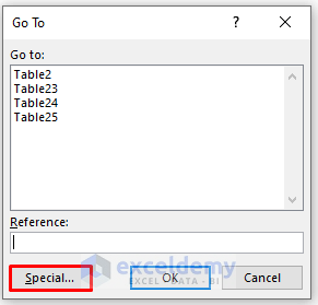 Using Go to Special Option