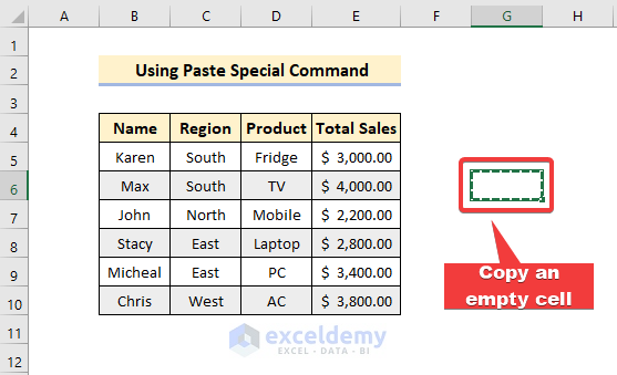 Using Paste Special Command to Remove Drop-Down Arrow