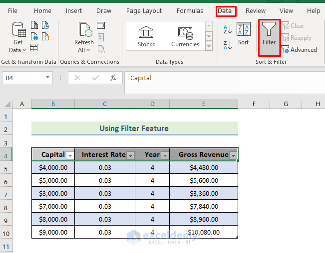 Using Filter to Remove Drop-Down Arrow from Table