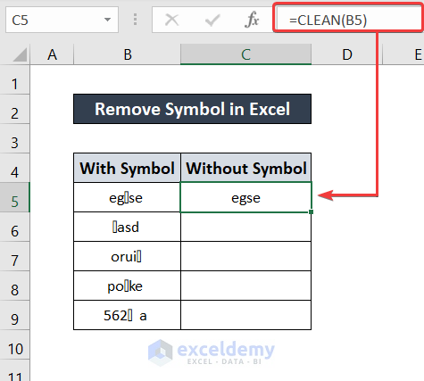 how to remove non printable symbol in excel