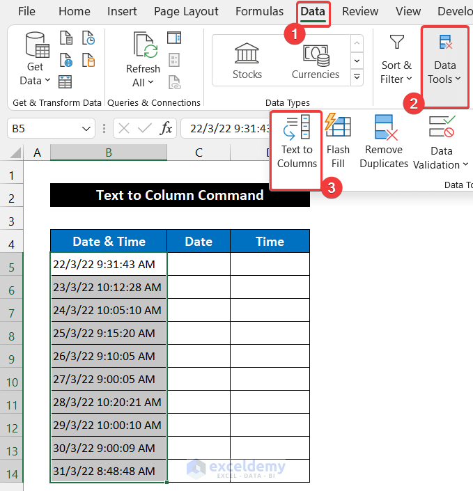 Utilizing Text to Column Command to Separate Date and Time Using Formula in Excel