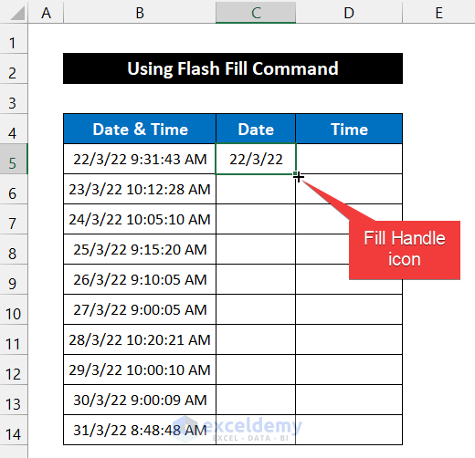 Split Date and Time Using Flash Fill in Excel