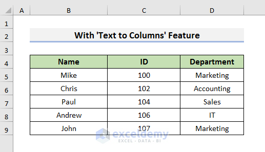 Split Numbers in One Cell Using ‘Text to Columns’ Feature