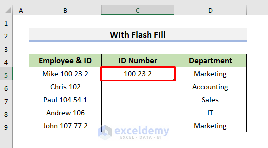 Use Excel Flash Fill to Separate Numbers in One Cell