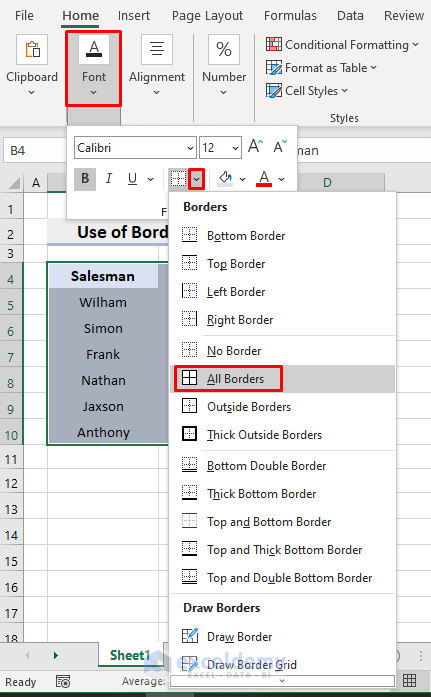 Show Gridlines with Borders Drop-Down Feature after Applying Fill Color in Excel