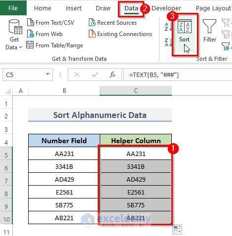 Step-by-Step Procedures to Sort Alphanumeric Data in Excel