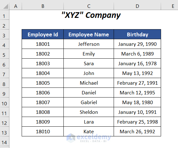how to sort birthdays in Excel by month and day
