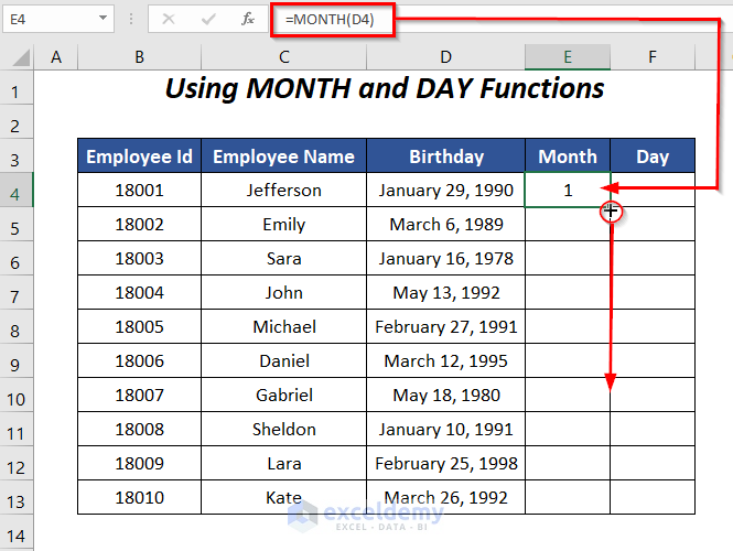 MONTH and DAY functions