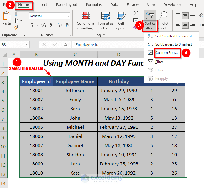 MONTH and DAY functions