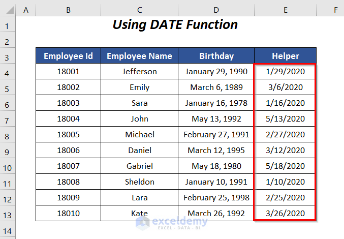 how to sort birthdays in Excel by month and day