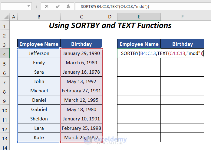 SORTBY and TEXT Functions