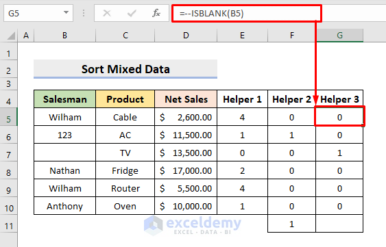 Sort Mixed Data Alphabetically in Excel