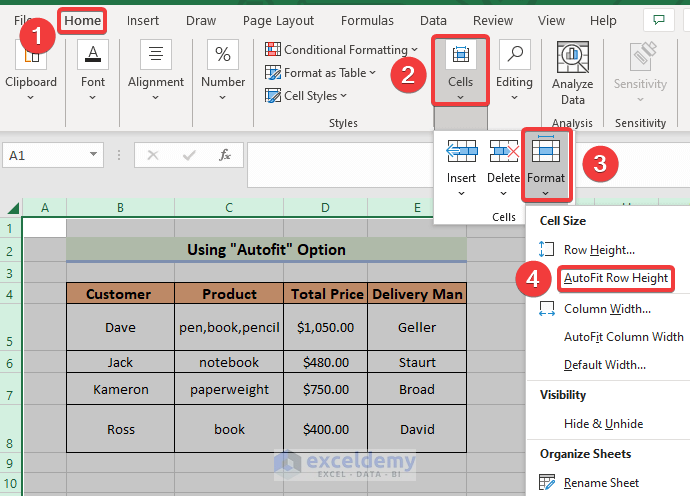 Utilizing “AutoFit” Option in Excel