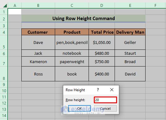 Use of Row Height Command