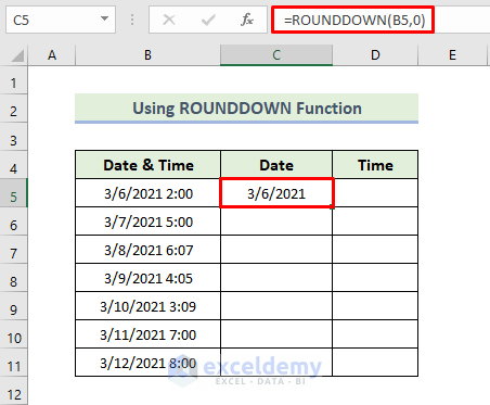Using the ROUNDDOWN Function