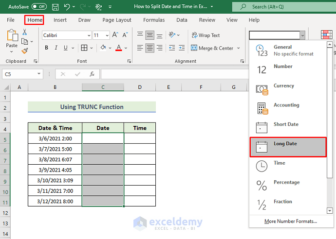 Using TRUNC Function in Excel