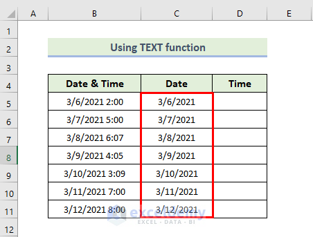 Applying TEXT Function to Split Date and Time