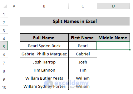 Split names in Excel Using Formula