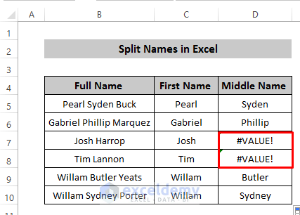 Split names in Excel Using Formula