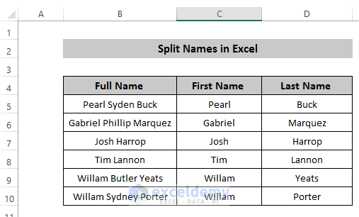 Split Names in Excel Using Find & Replace