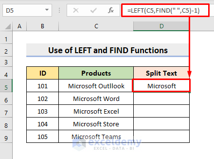 Separate Text after a Certain Word in Excel with LEFT and FIND Functions