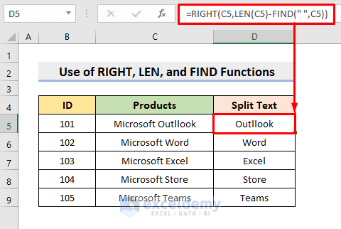 Combine Excel RIGHT, FIND, and LEN Functions to Split Text after a Specific Word