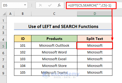 Apply LEFT and SEARCH Functions for Dividing Text after a Particular Word