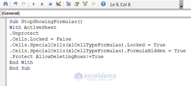 Use VBA Code to Stop Showing Formulas in Excel