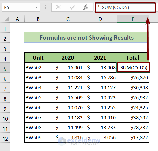 Stop Showing Formulas Instead of Results in Excel