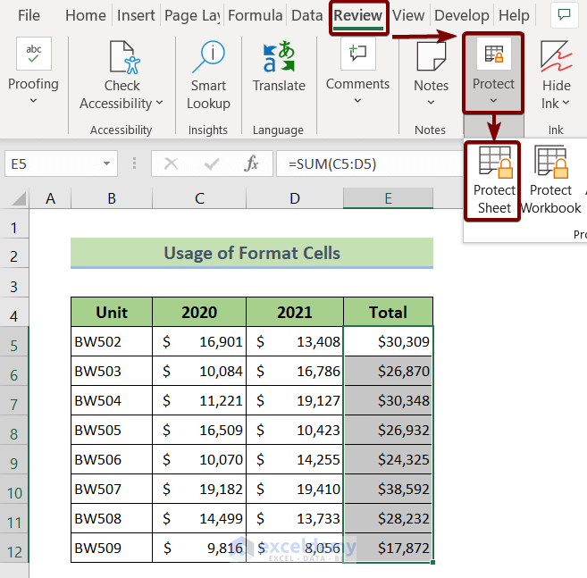  Protect Sheet to Stop Showing Formulas in Excel