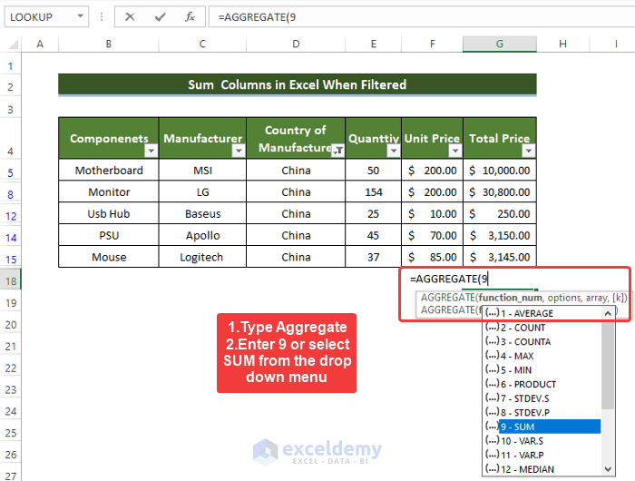 Applying Aggregate Function Sum Columns When Filtered