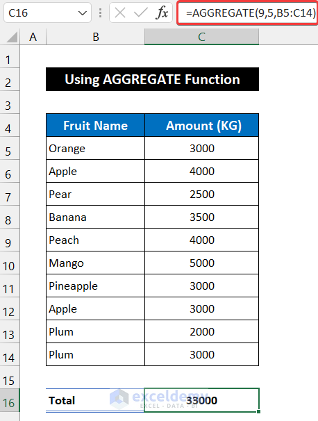 Applying AGGREGATE Function to Sum Filtered Cells in Excel