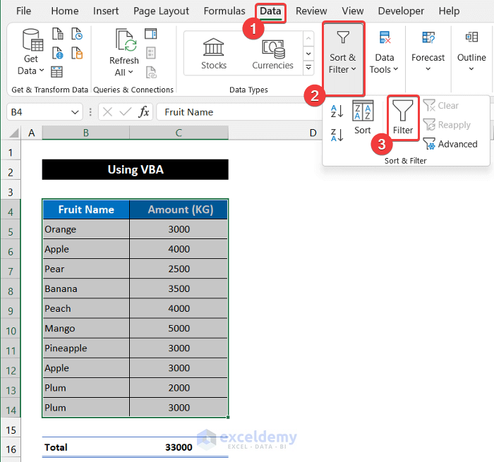 Embedding VBA Code to Sum Filtered Cells in Excel