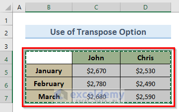 Switch Rows and Columns in Excel Chart with Transpose Option from Paste Special Feature