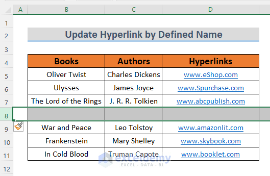 how to update hyperlink in excel automatically