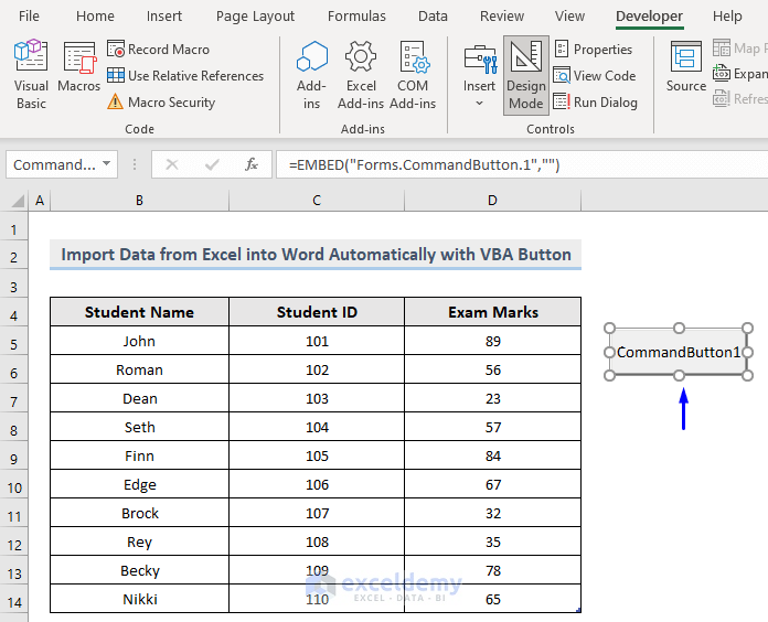Button Import Data from Excel into Word Automatically Using VBA
