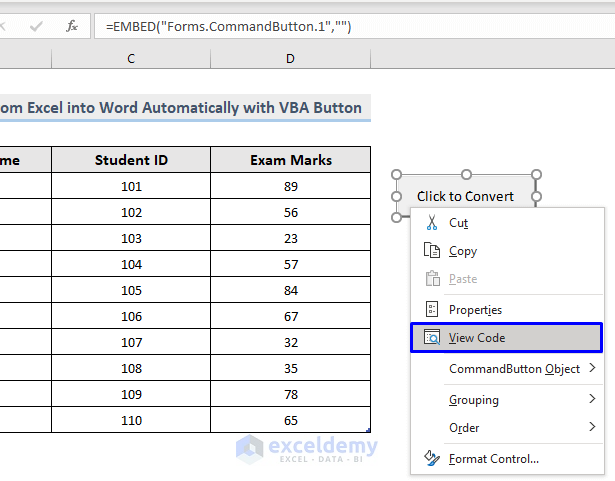 Assigning the macro to Import Data from Excel into Word Automatically Using VBA