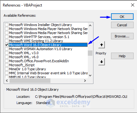 Adding Library to Import Data from Excel into Word Automatically Using VBA