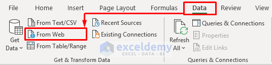 Paste the URL to Import Data of the Website to into Excel