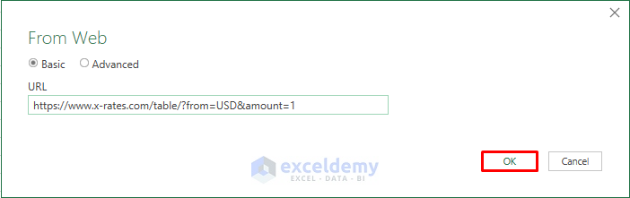 Paste the URL to Import Data of the Website into Excel