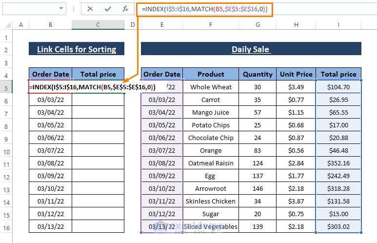 index match-How to Link Cells in Excel for Sorting