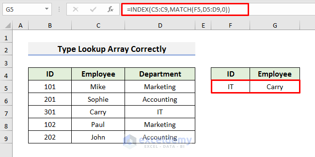 Formula Will Not Give Correct Result If Wrong Lookup Array Is Provided