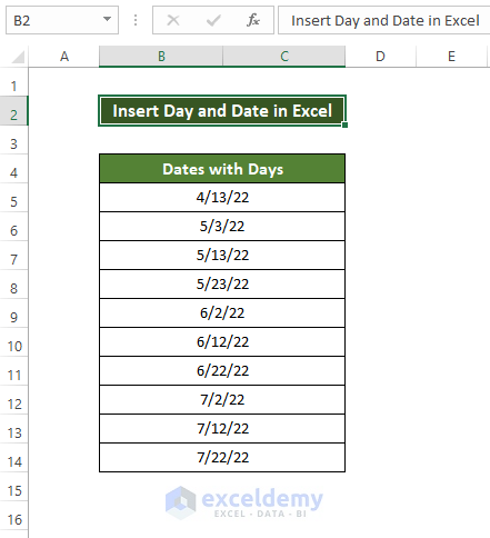 3 Ways to Insert Day and Date in Excel