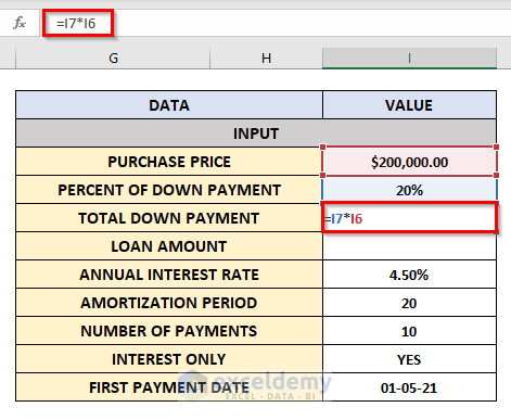 Build Input Data Section to Calculate Interest Only Amortization Schedule with Balloon Payment