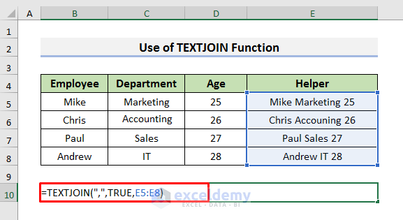 Combine Rows with Comma Using Excel TEXTJOIN Function
