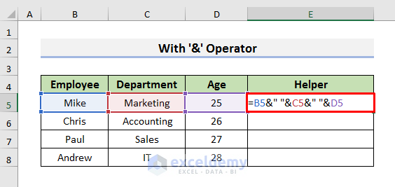 Merge Rows in Excel with Comma Using ‘&’ Operator