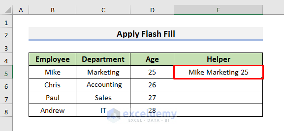 Excel Flash Fill to Merge Rows with Comma