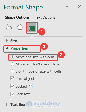 how to move and size with cells in excel